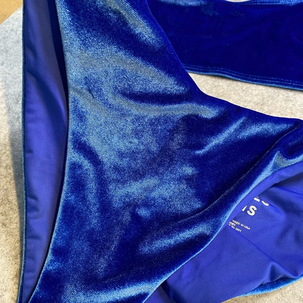 S04 Frankie’s Bikinis Blue Velour Swimsuit M